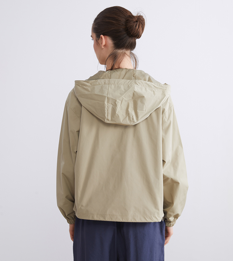 Buy LC Waikiki Solid Hooded Zip Through Raincoat In Khaki