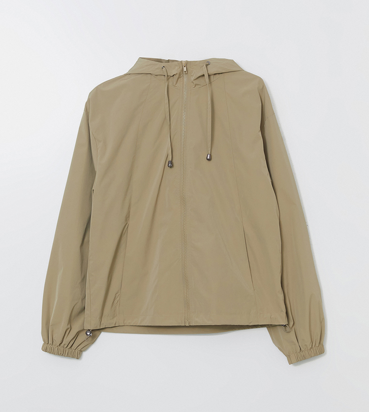 Buy LC Waikiki Solid Hooded Zip Through Raincoat In Khaki