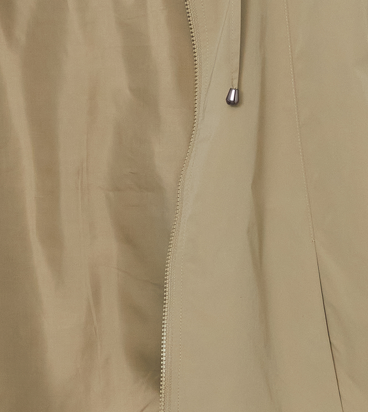 Buy LC Waikiki Solid Hooded Zip Through Raincoat In Khaki