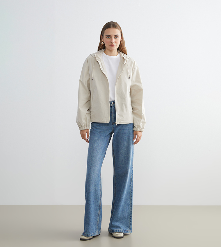 Solid Hooded Zip-Through Raincoat