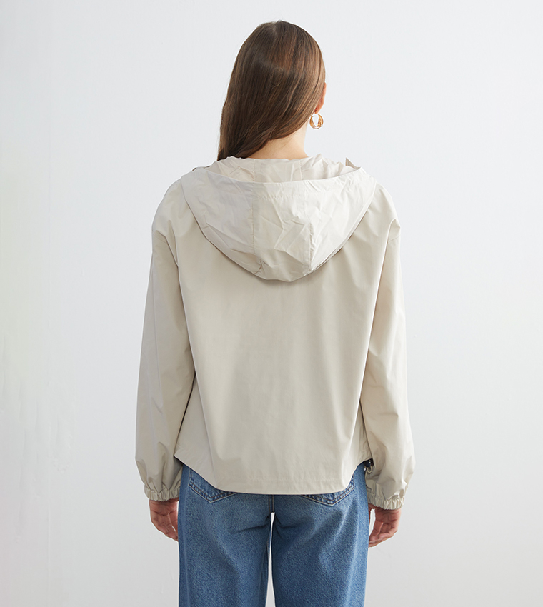 Solid Hooded Zip-Through Raincoat