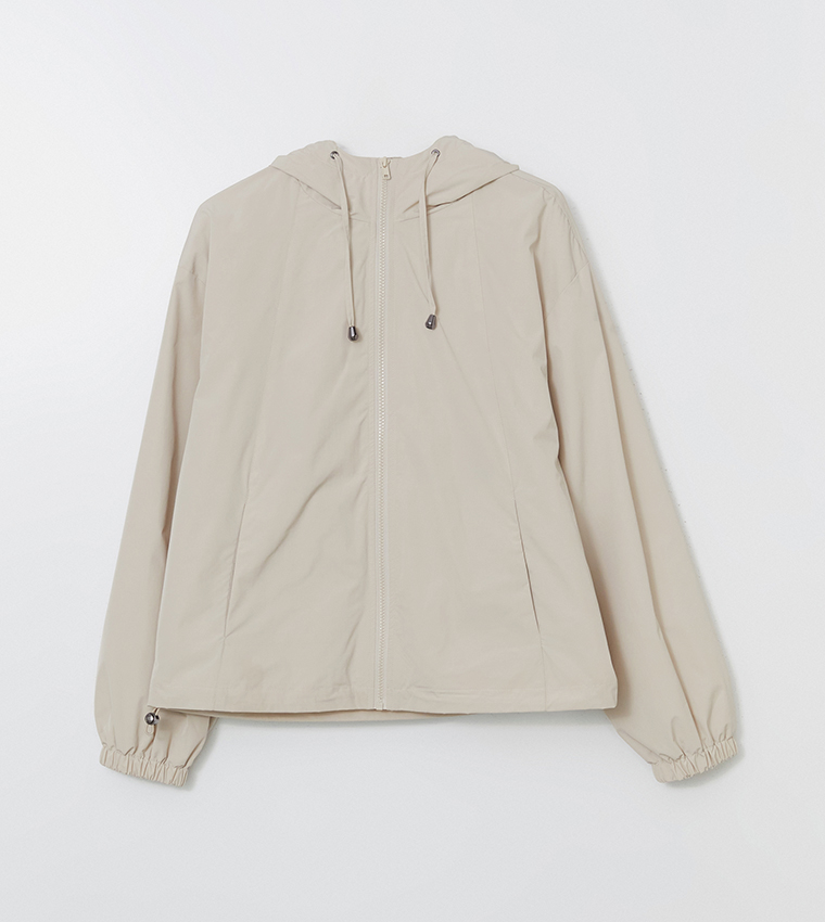 Solid Hooded Zip-Through Raincoat