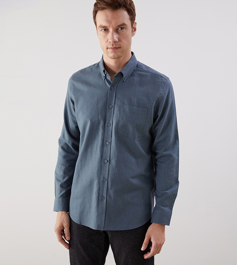 Solid Long Sleeves Linen Blend Formal Shirt