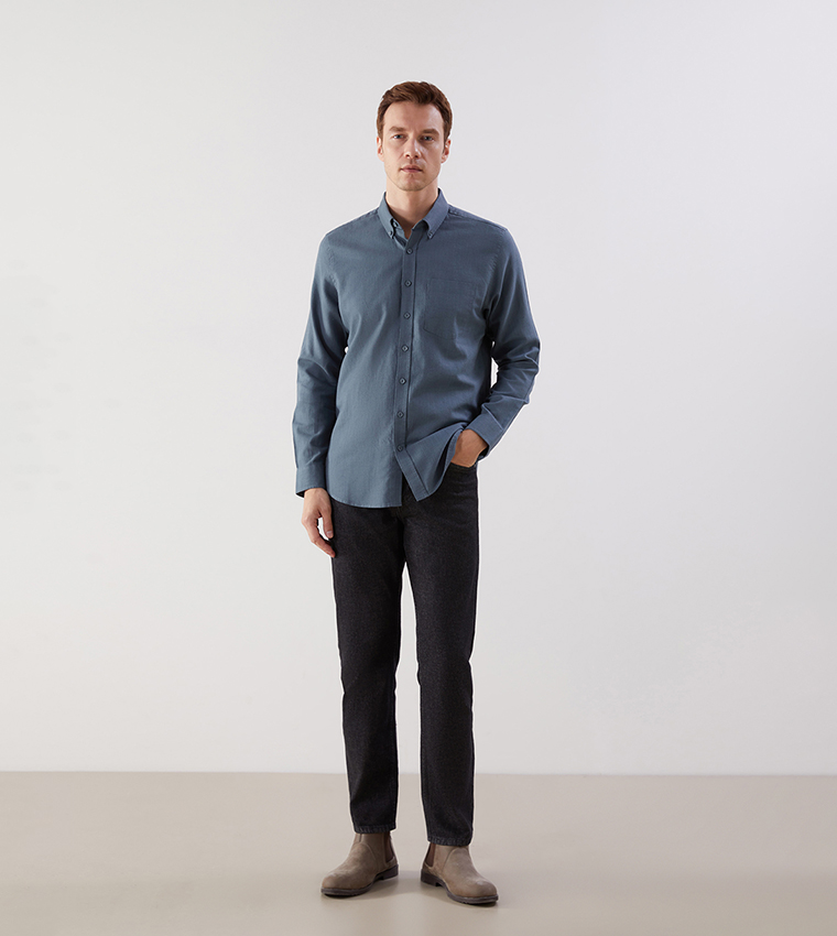 Solid Long Sleeves Linen Blend Formal Shirt