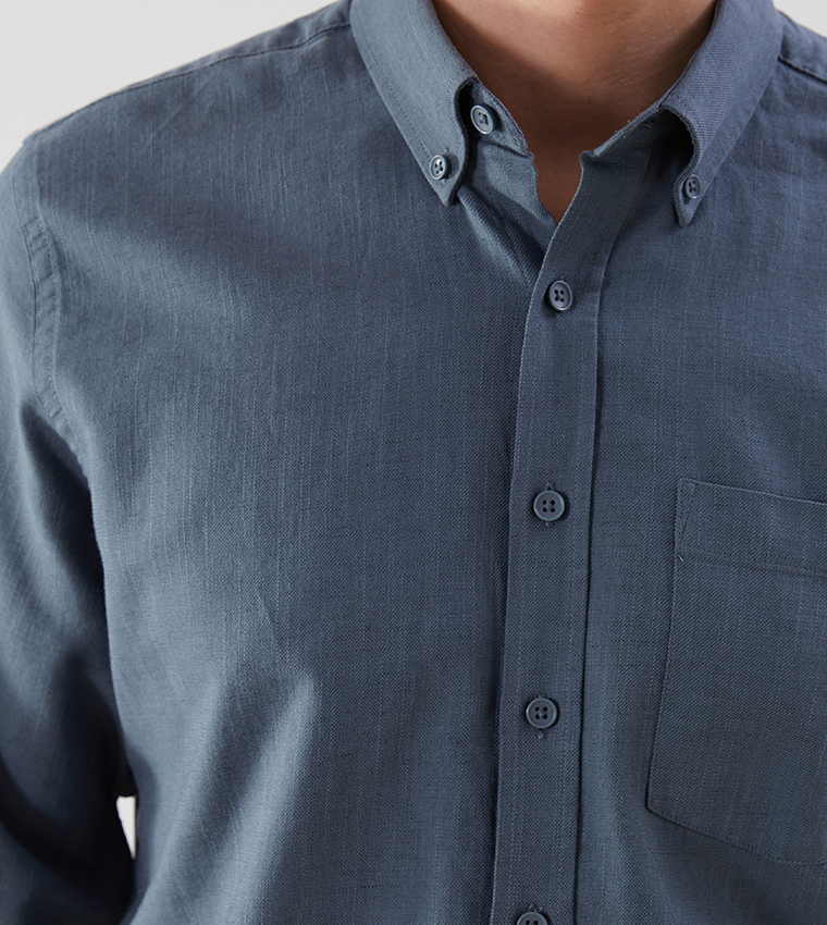 Solid Long Sleeves Linen Blend Formal Shirt