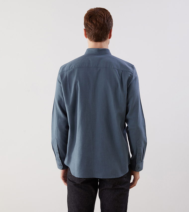 Solid Long Sleeves Linen Blend Formal Shirt