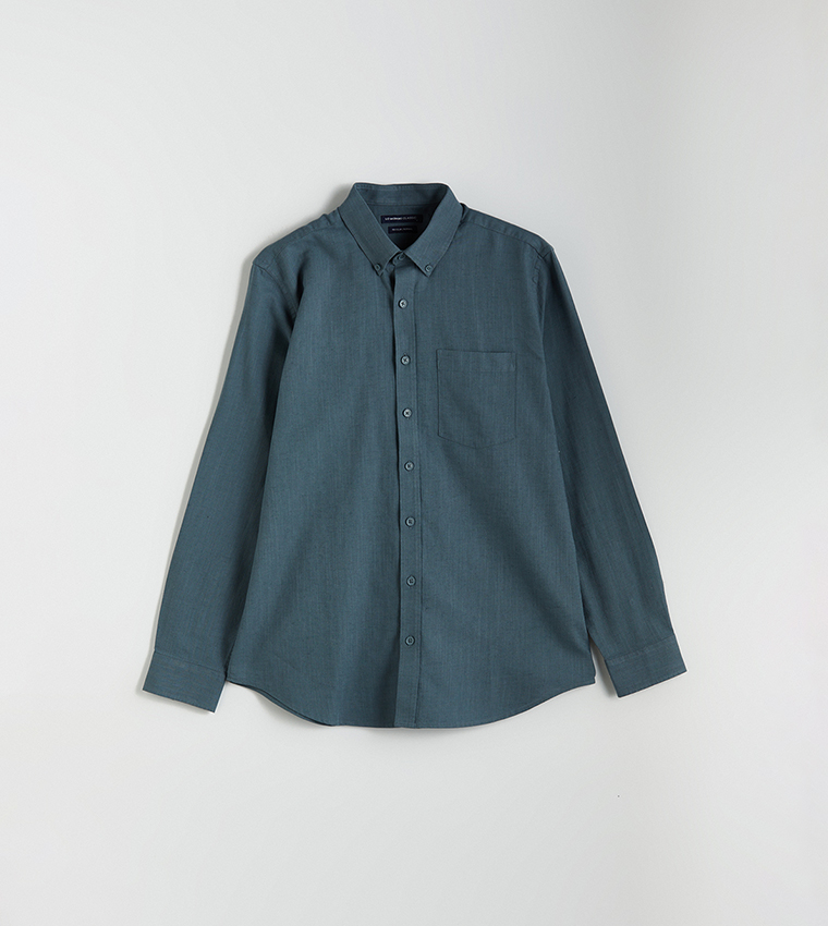 Solid Long Sleeves Linen Blend Formal Shirt