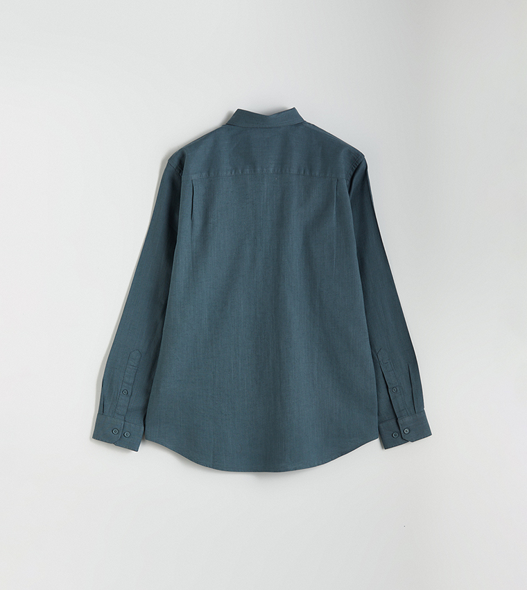 Solid Long Sleeves Linen Blend Formal Shirt