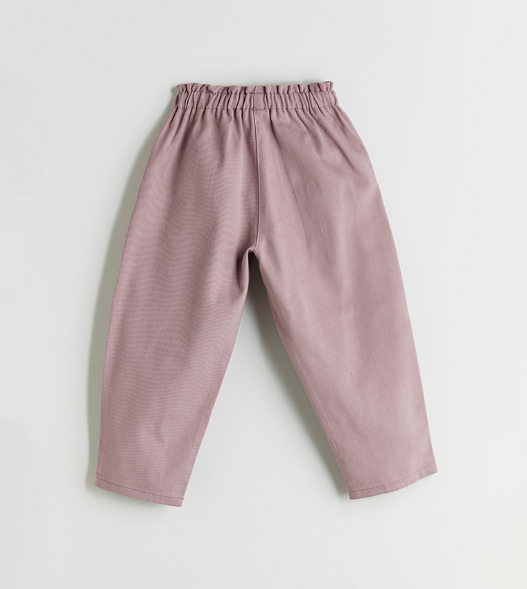 Solid Elastic Waistband Woven Trousers