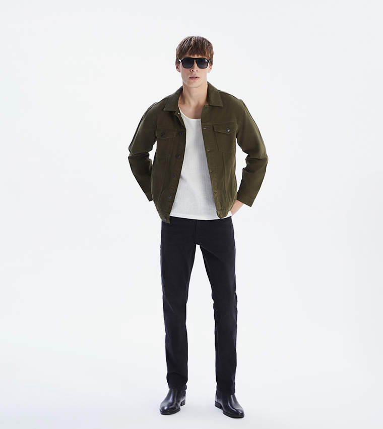Washed Long Sleeves Denim Jacket