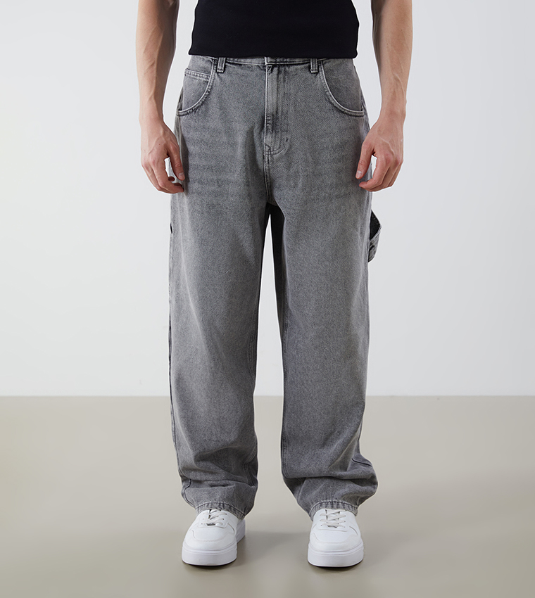 Washed Mid-Rise Baggy Jeans