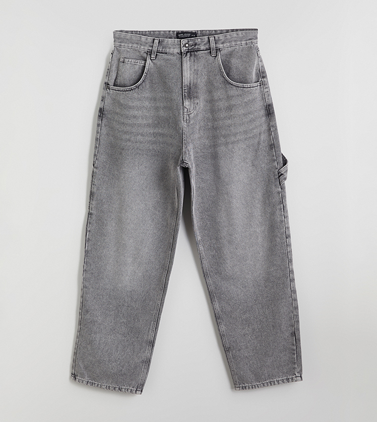 Washed Mid-Rise Baggy Jeans