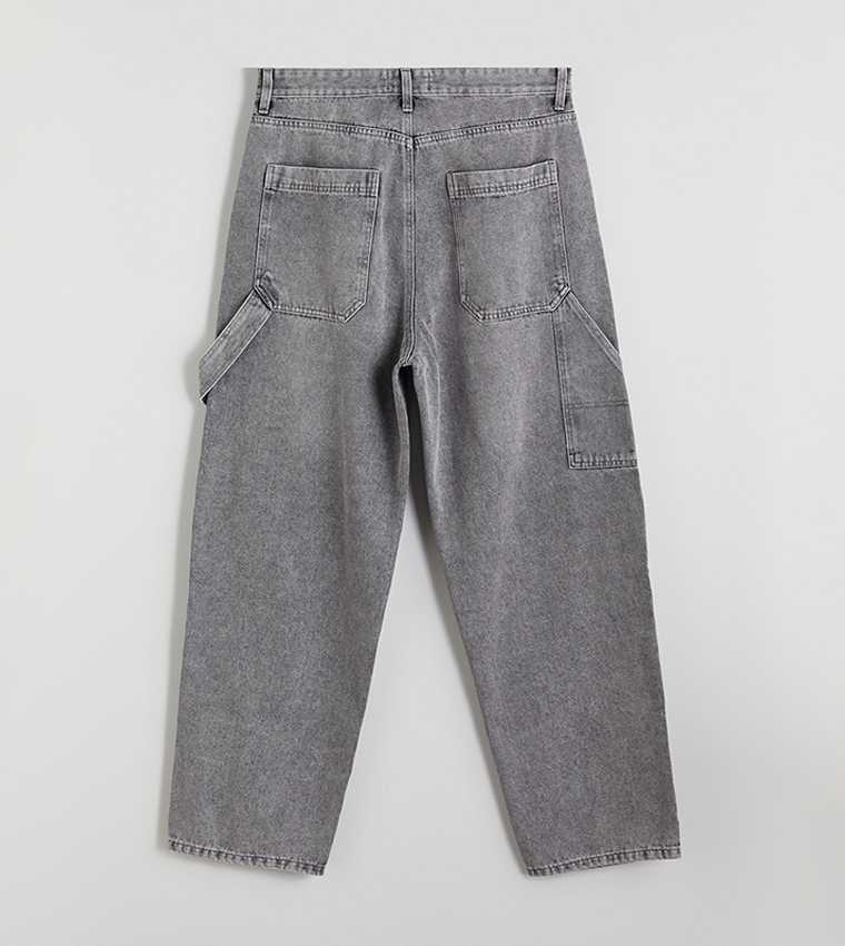 Washed Mid-Rise Baggy Jeans