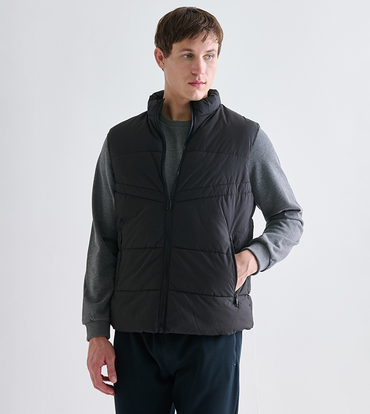Solid Funnel Neck Puffer Gilet