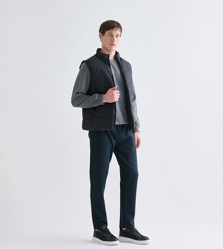 Solid Funnel Neck Puffer Gilet