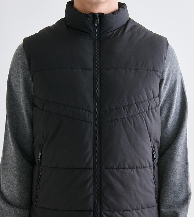 Solid Funnel Neck Puffer Gilet