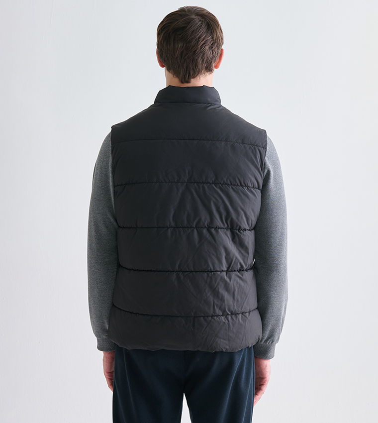 Solid Funnel Neck Puffer Gilet