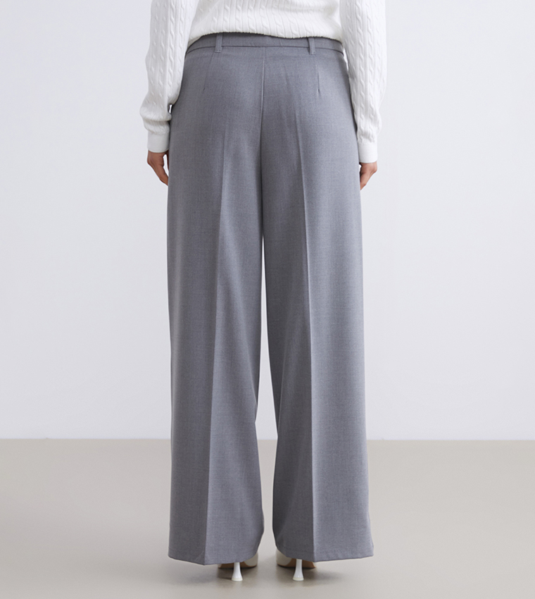 Solid Regular Fit Wide Leg Trousers