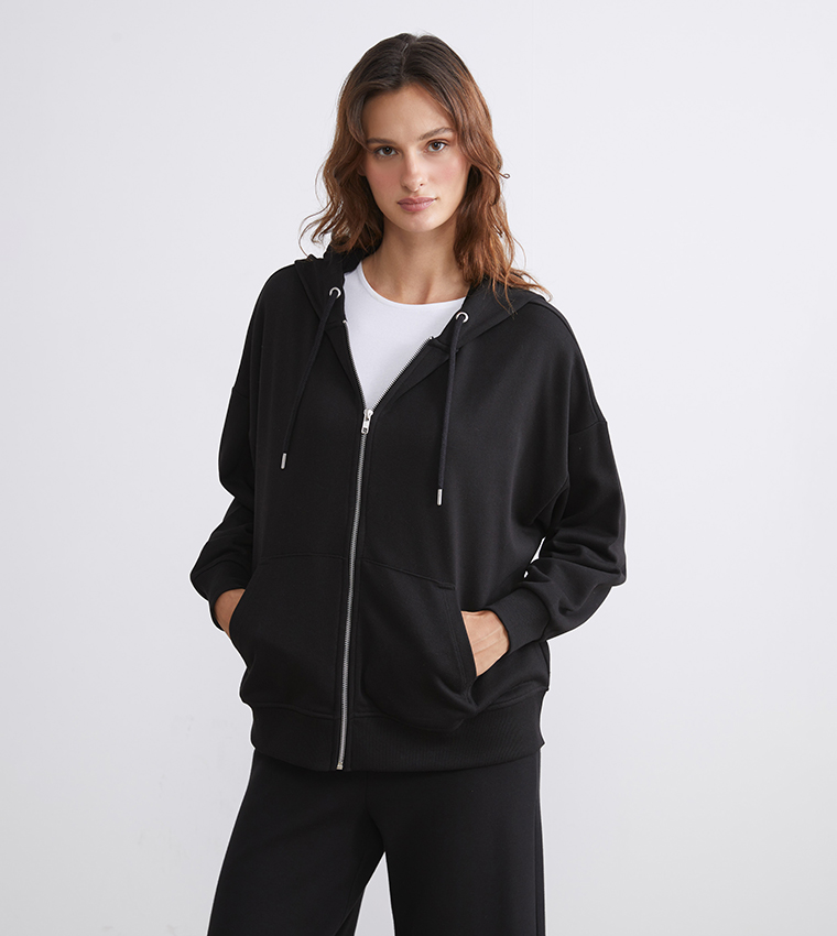 Solid Hooded Oversized Casual Jacket