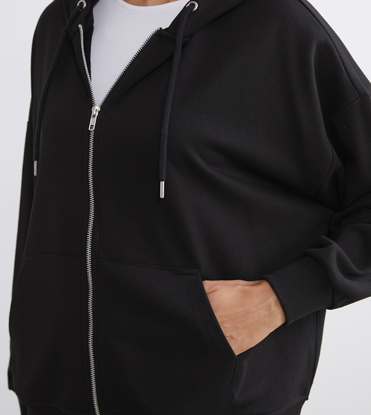 Solid Hooded Oversized Casual Jacket