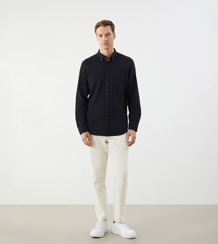 Solid Long Sleeves Dobby Shirt