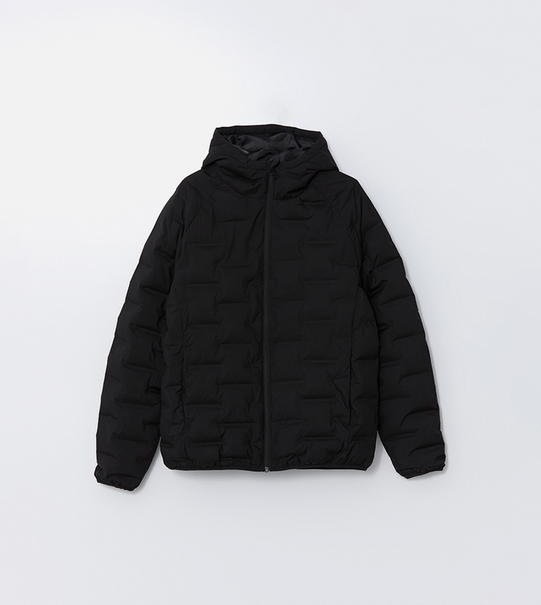 Solid Slim Fit Hooded Puffer Jacket