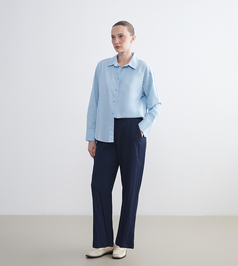 Textured Elastic Waistband Trousers