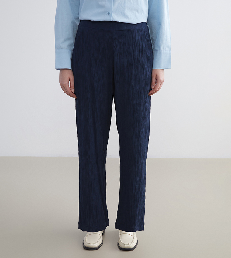 Textured Elastic Waistband Trousers