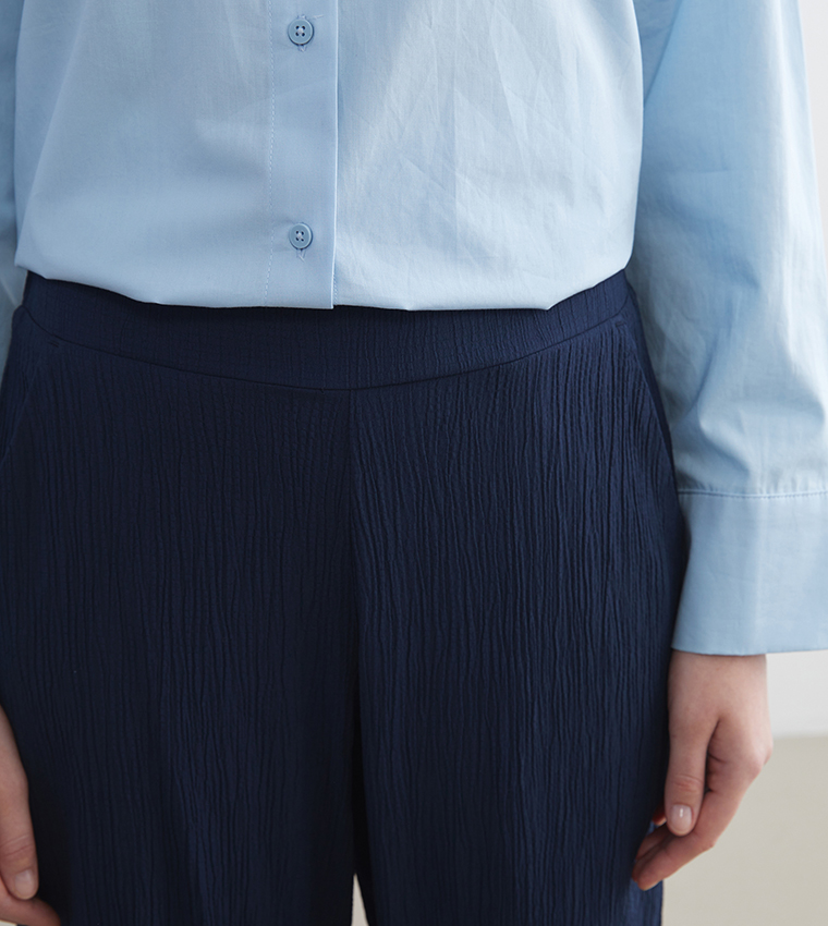 Textured Elastic Waistband Trousers