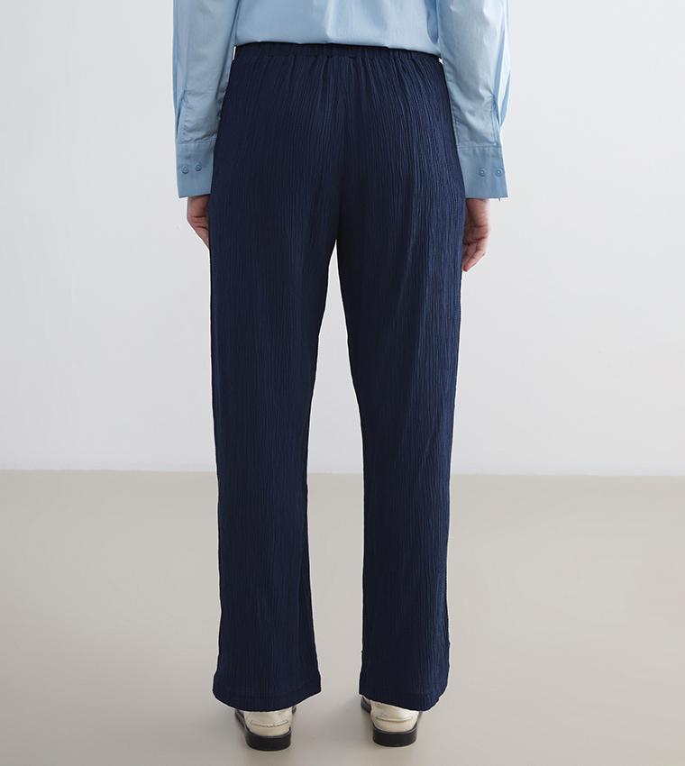 Textured Elastic Waistband Trousers