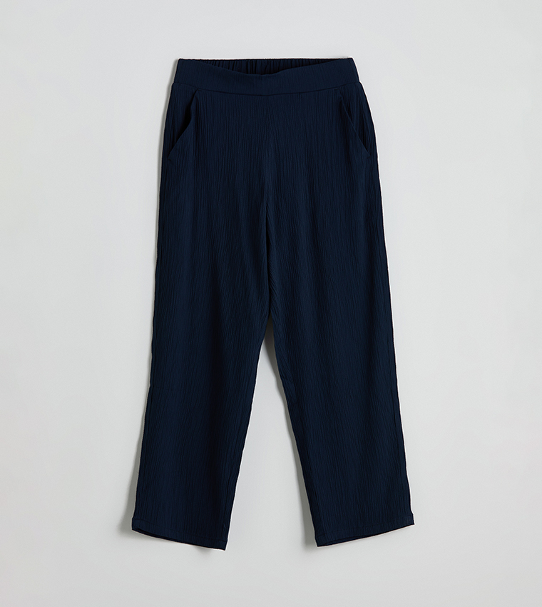 Textured Elastic Waistband Trousers