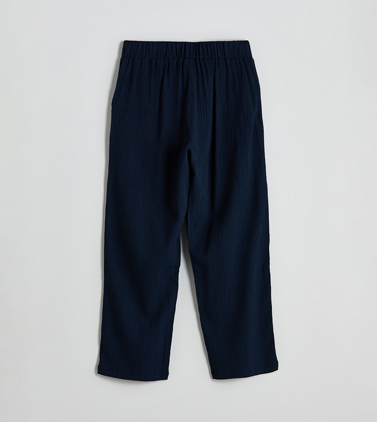 Textured Elastic Waistband Trousers