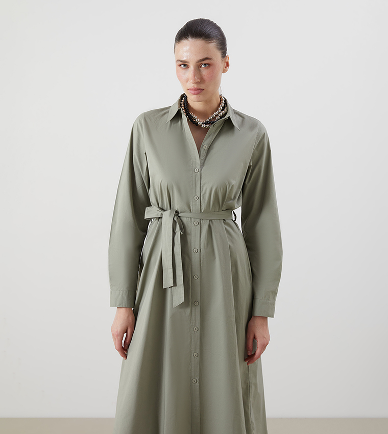 L’Or waist tuck shirt dress khaki Buy LC Waikiki Waistband Poplin Midi Shirt Dress In Khaki