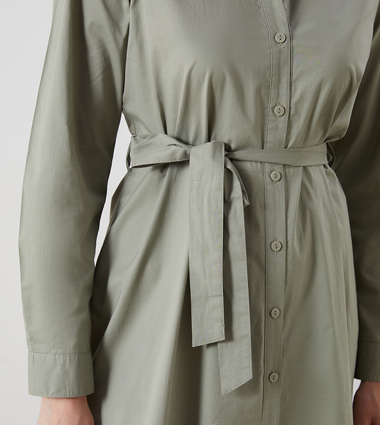 Buy LC Waikiki Waistband Poplin Midi Shirt Dress In Khaki