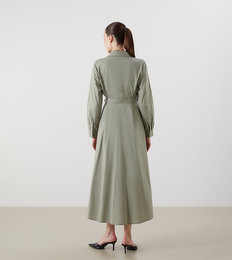 L’Or waist tuck shirt dress khaki Buy LC Waikiki Waistband Poplin Midi Shirt Dress In Khaki