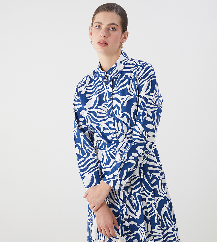 Patterned Poplin Midi Shirt Dress