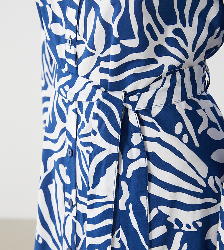 Patterned Poplin Midi Shirt Dress
