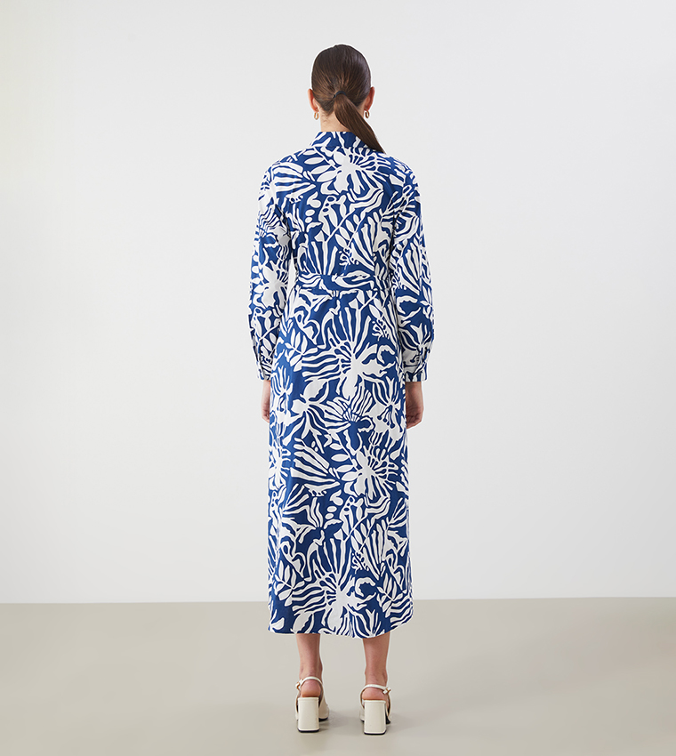 Patterned Poplin Midi Shirt Dress