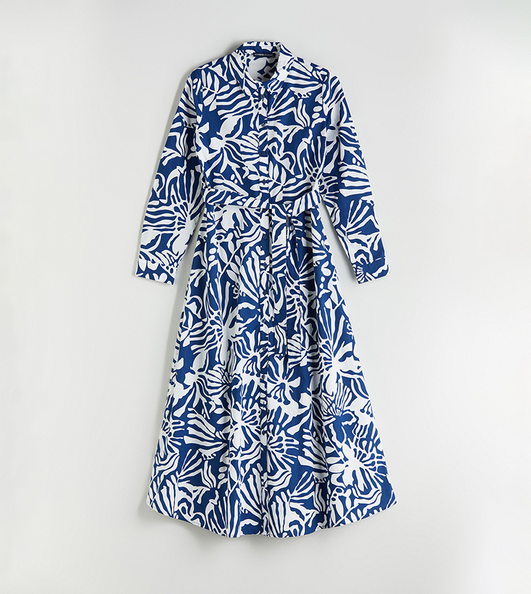 Patterned Poplin Midi Shirt Dress
