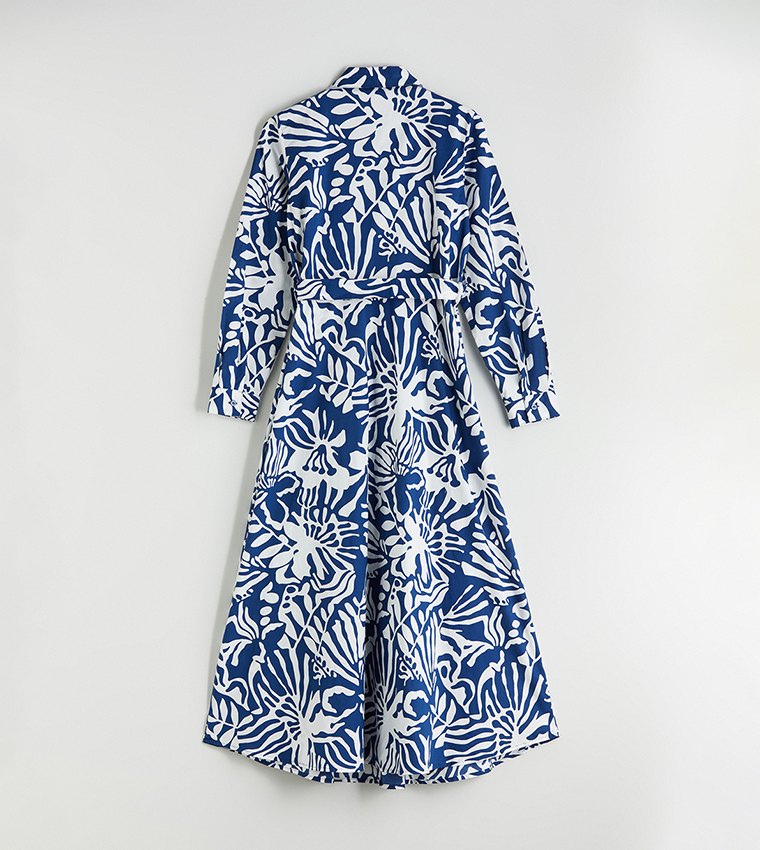 Patterned Poplin Midi Shirt Dress
