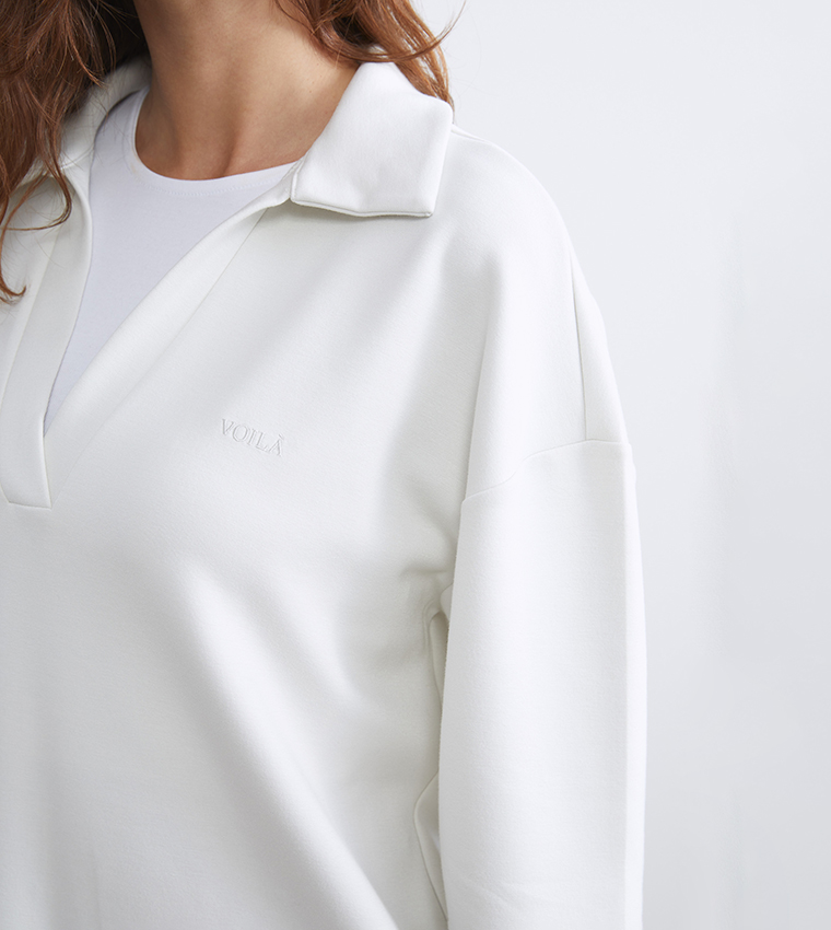 Solid Collared Sweatshirt