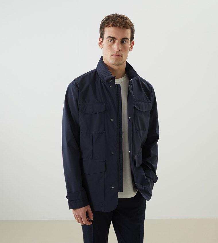 Solid Standard Fit Funnel Neck Jacket