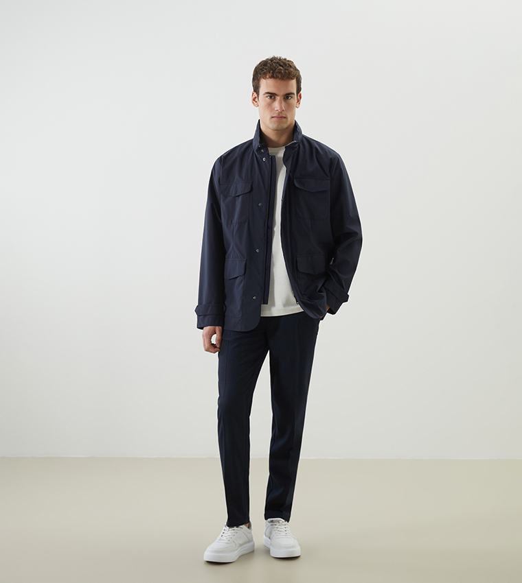 Solid Standard Fit Funnel Neck Jacket