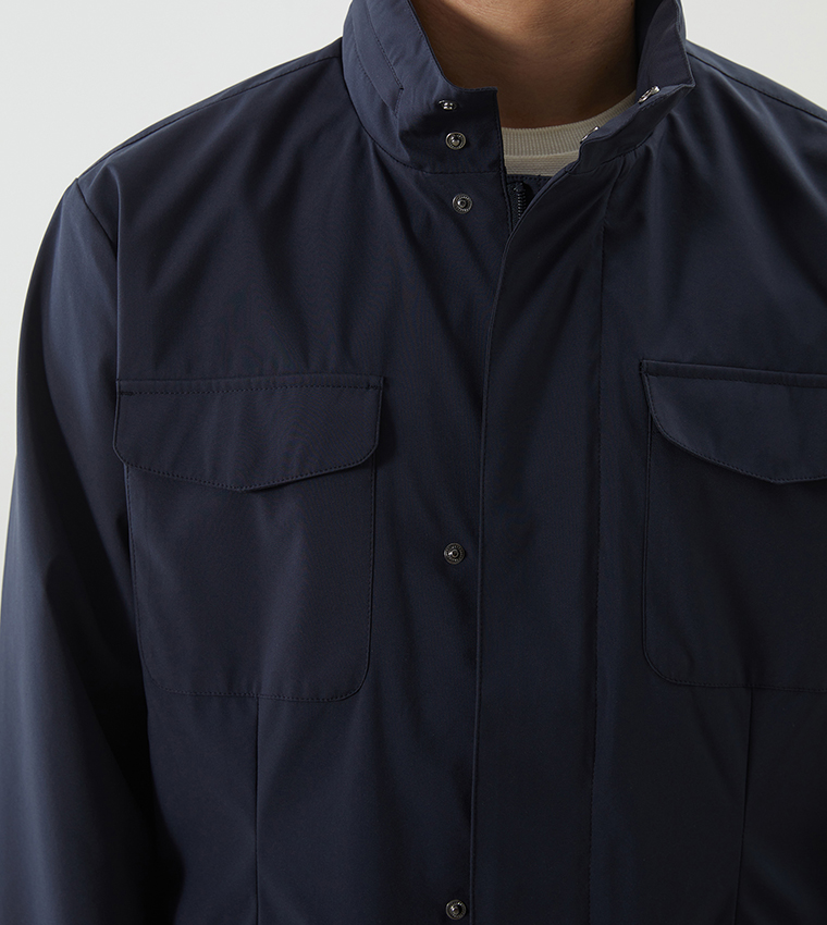 Solid Standard Fit Funnel Neck Jacket
