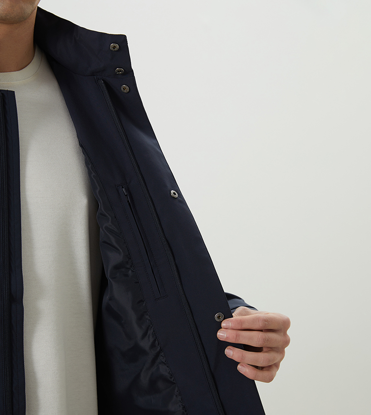 Solid Standard Fit Funnel Neck Jacket