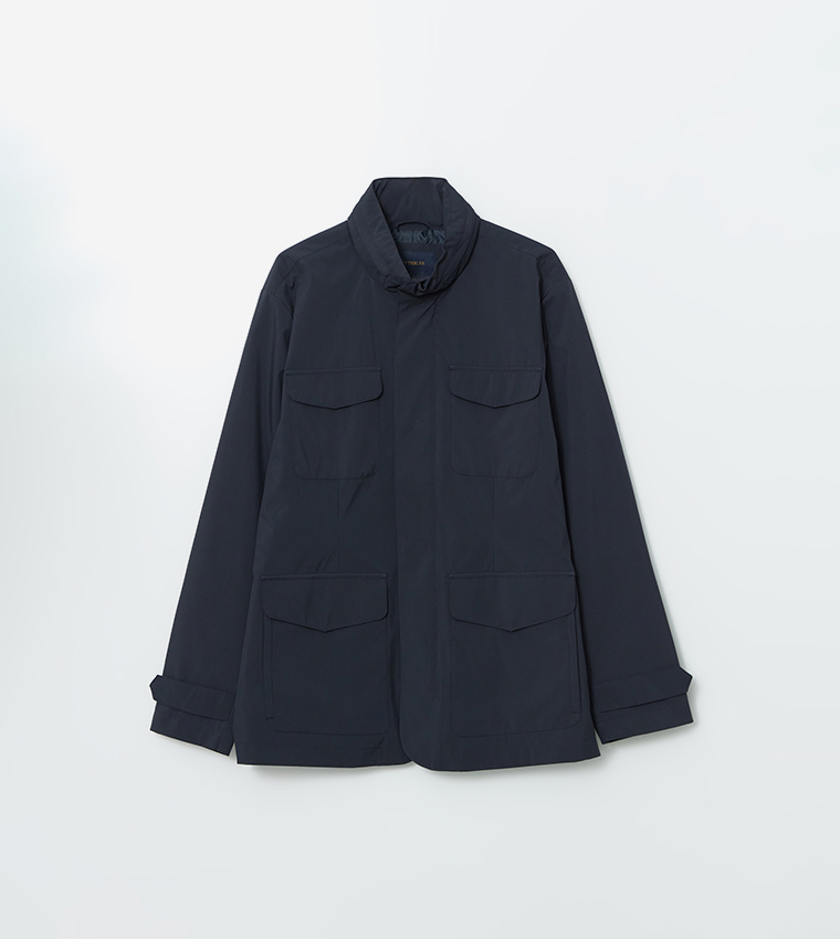 Solid Standard Fit Funnel Neck Jacket