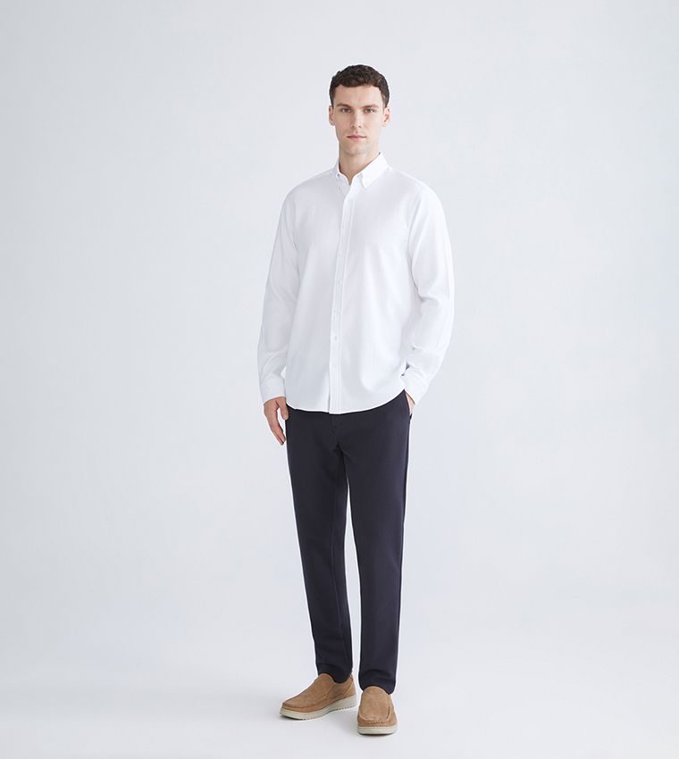 Solid Long Sleeves Regular Fit Dobby Shirt
