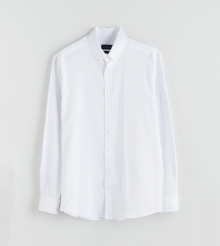 Solid Long Sleeves Regular Fit Dobby Shirt