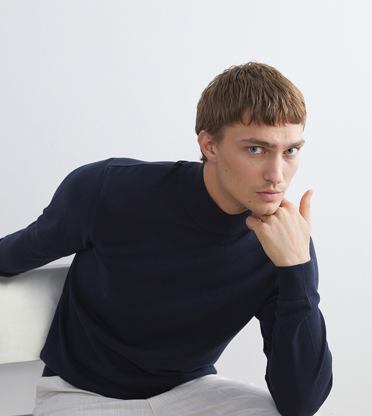 Solid High Neck Knit Sweater