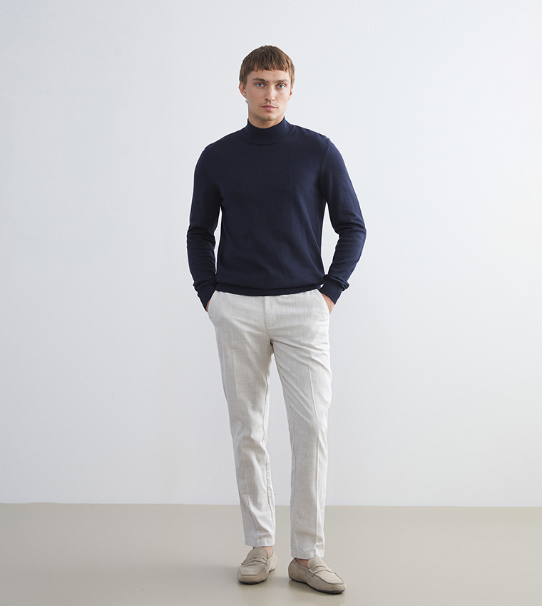 Solid High Neck Knit Sweater